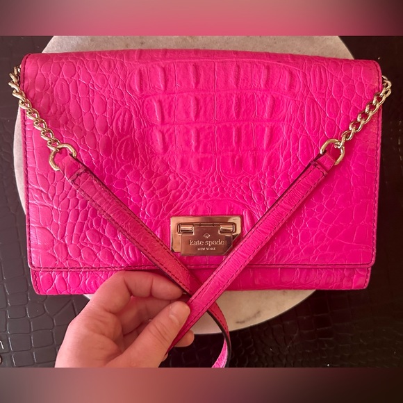 Kate Spade Hot Pink Croc Embossed Leather Crossbody Bag, Imperfect - Picture 5 of 9